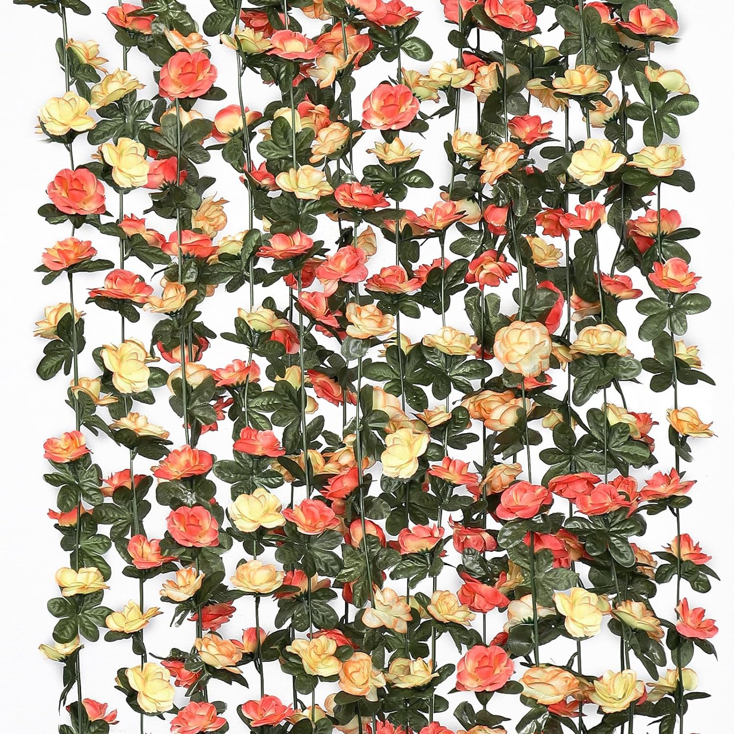 SZJH 5 Pack 41 FT Flower Garland FFake Rose Vine Artificial Flower Hanging Rose Ivy Home Hotel Office Wedding Party Garden Craft Art Décor (champagne)