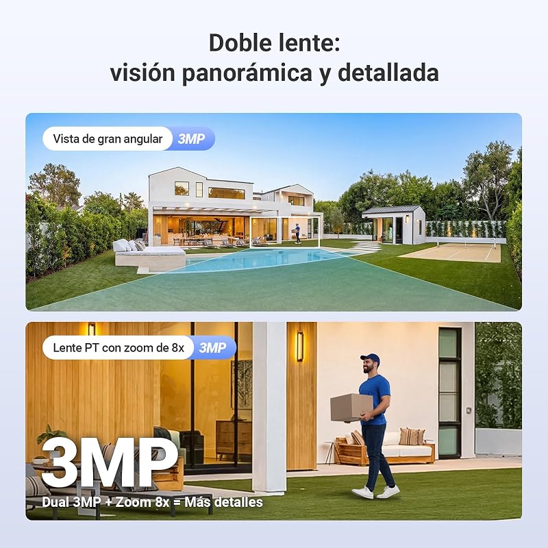 C9C Cámara de Vigilancia Exterior 2K con Doble Lente (3MP+3MP), Cobertura 360°, Visión Nocturna en Color, IA Detección de Personas y Vehículos, Audio Bidireccional, Compatible con Alexa