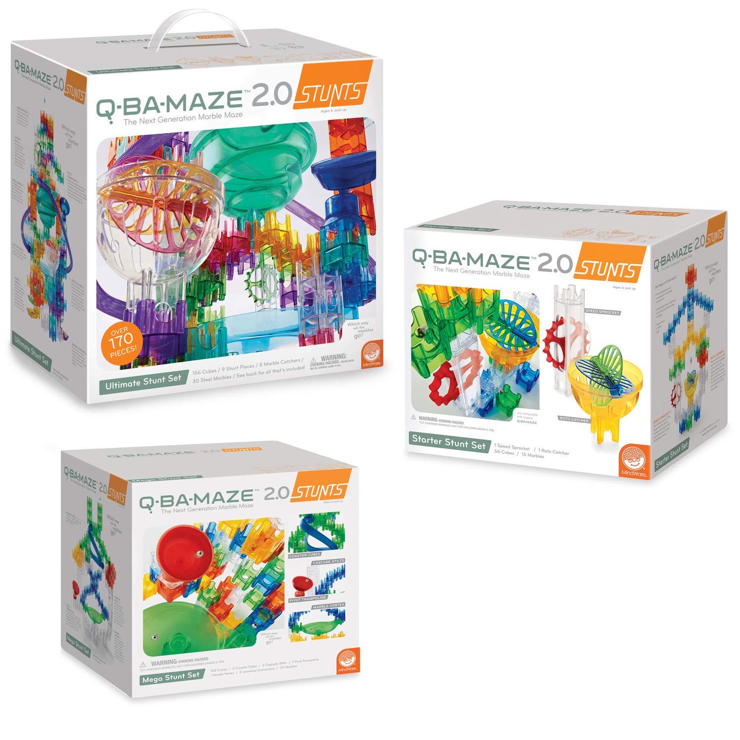 Q-BA-Maze 2.0 Stunt Sets Marble Maze Set of 3