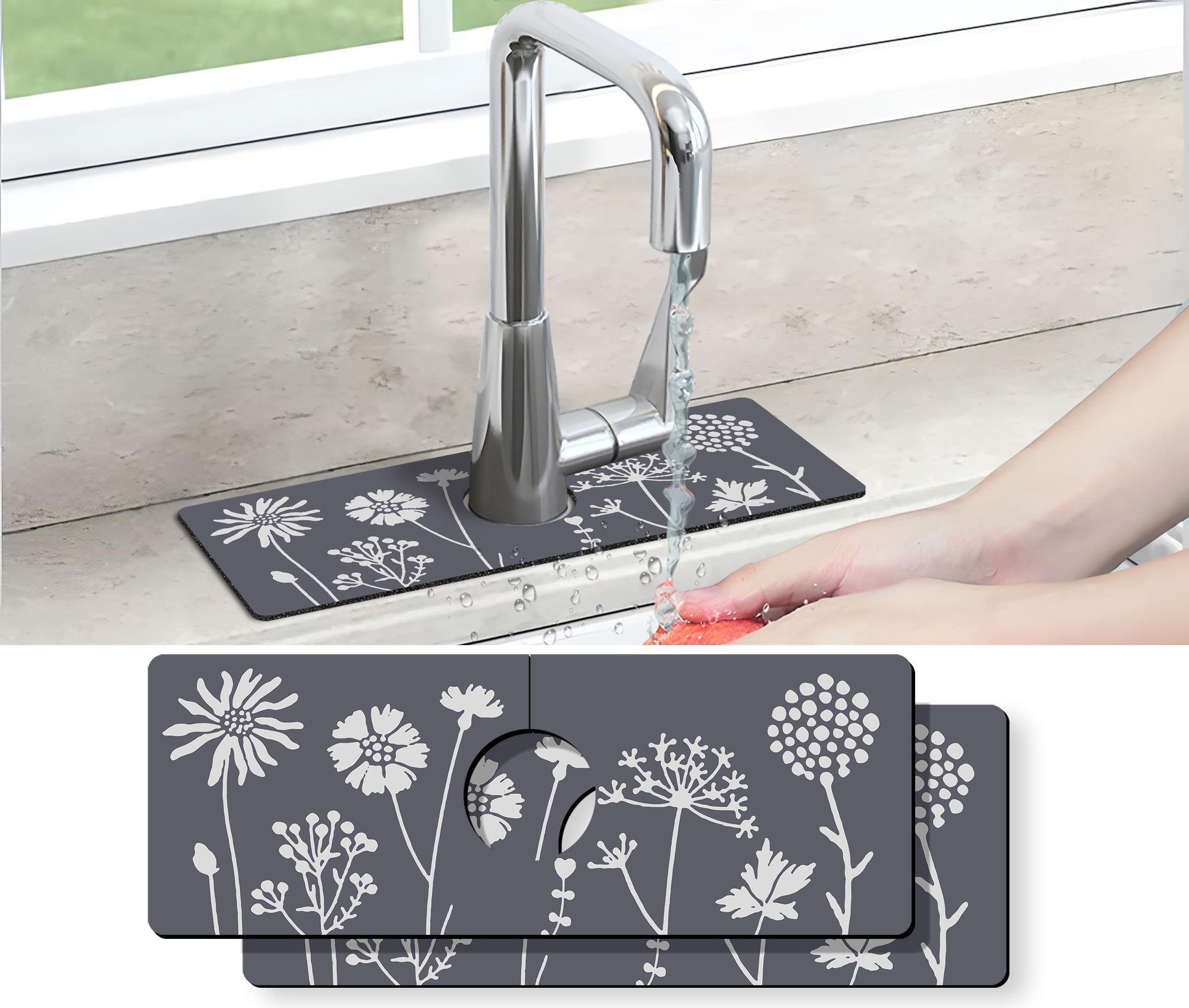 Photo 1 of Kitchen Sink Splash Guard Faucet Mat -2 PC Super Absorbent Fast Drying Mat Sink Gadgets-Splash Guard Behind Faucet Drip Catcher for Kitchen(15" X 5.5" )
