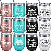 Sieral Team Gifts for Employees Thank You Tumbler Bulk Employee Christmas Appreciation Gifts for Coworkers Office Staff 12 oz Stainless Steel Tumbler with Lid and Straw(Elegant Style,12 Pcs)