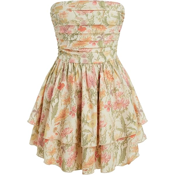 CIDER Floral Dress Mini Dresses for Women Square Neck Knotted Corset  Elegant Short Sleeve Vacation Dresses Pink at Amazon Women's Clothing store