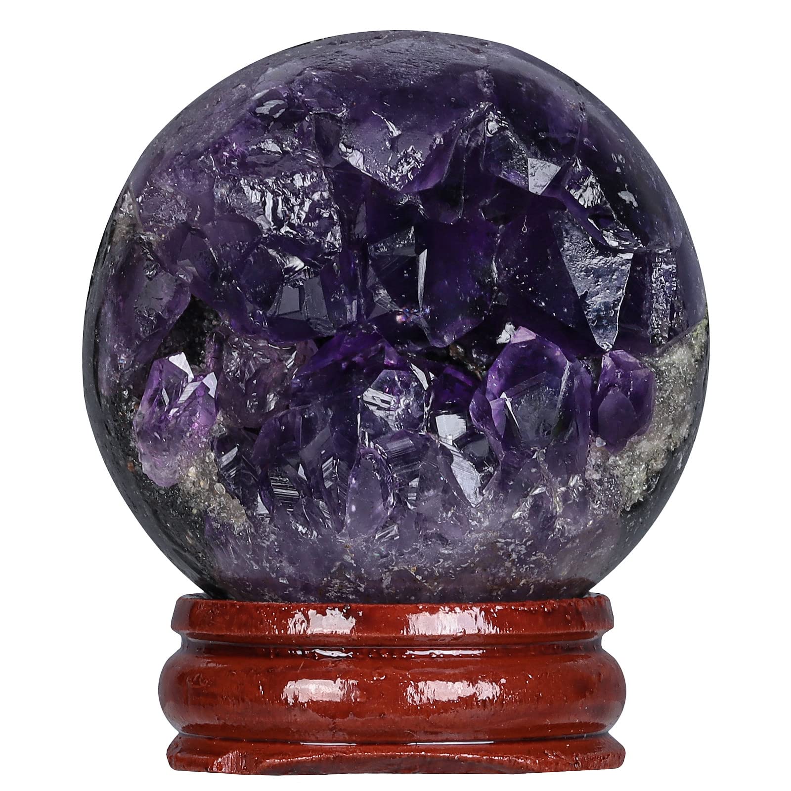 mookaitedecor 40-50mm Natural Purple Amethyst Open Smile Crystal Geode Stone Sphere Ball Ornament for Luck Wealth, Healing Crystal Gift, Feng Shui Ornament