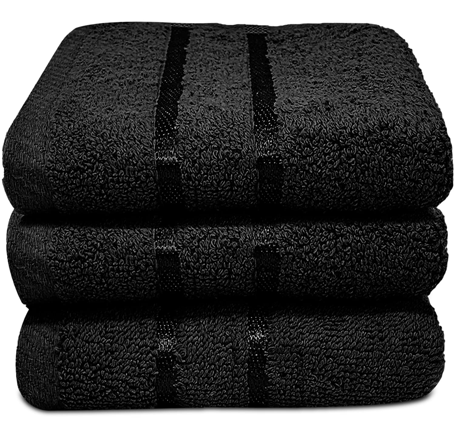 Towelogy® Luxury Egyptian Cotton Face Cloth Flannel Fingertip Towels Set 500 GSM Supersoft and Highly Absorbent Washcloths 30x30 cm (Pack 3, Black)
