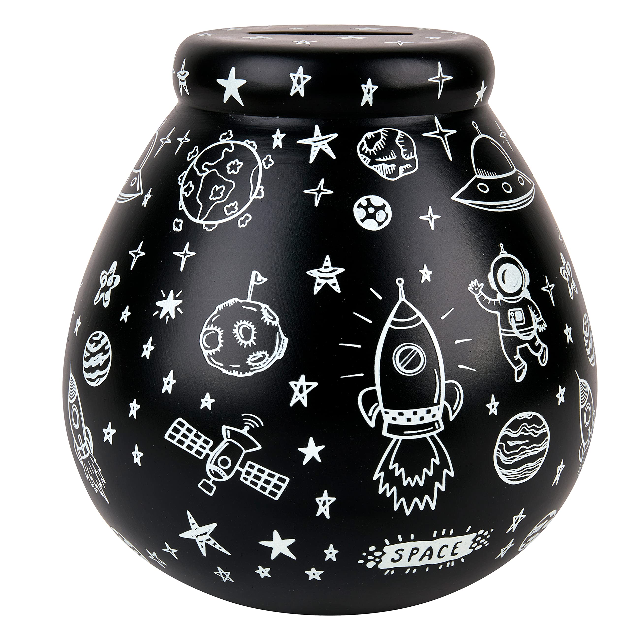 Pot of Dreams Hand Painted Space Save And Smash Handcrafted White & Black Color Ceramic Money Box Piggy Bank | Perfect Decorative Gift and Saving for Holidays & family Vacation