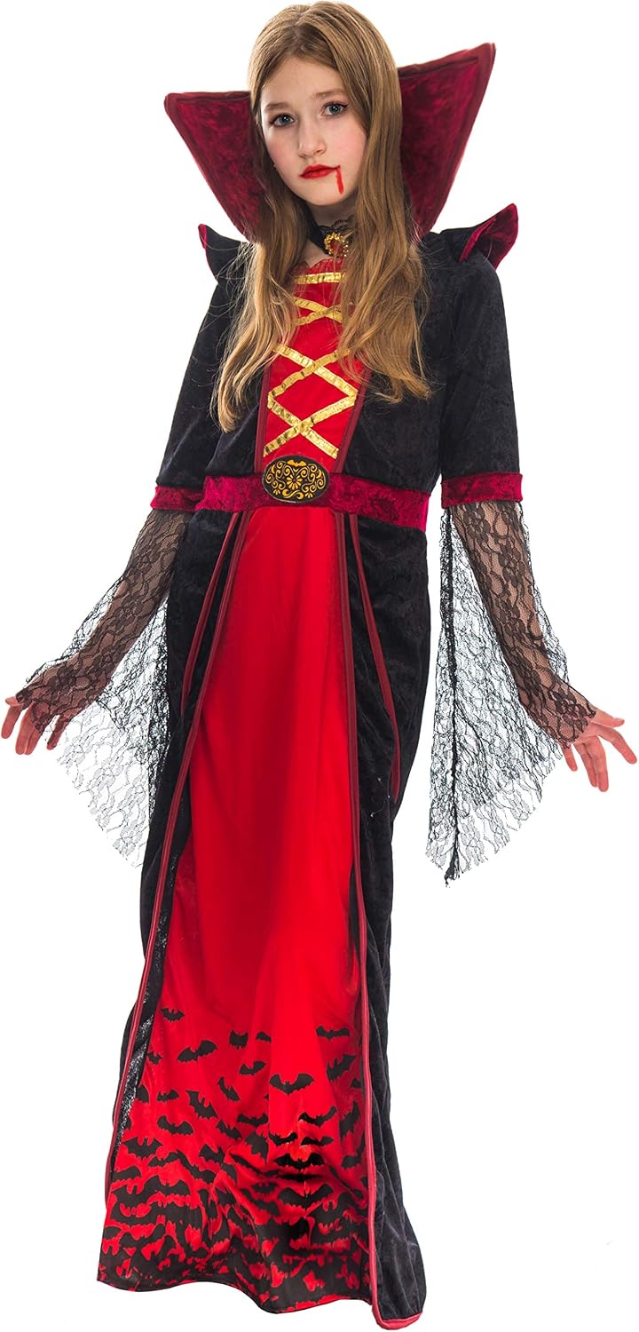 Spooktacular Creations Royal Vampire Costume for Girls Deluxe Set Halloween Gothic Victorian Vampiress Queen Dress Up Party (Medium)