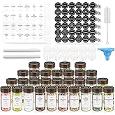VIBRATITE 30 Pack Spice Jars with Acacia Lids, 4 oz Round Glass Jars Spice Containers Set with Labels, Pen, Funnel, Seasoning Storage Bottles with Shaker Lids for Rack, Cabinet, Drawer