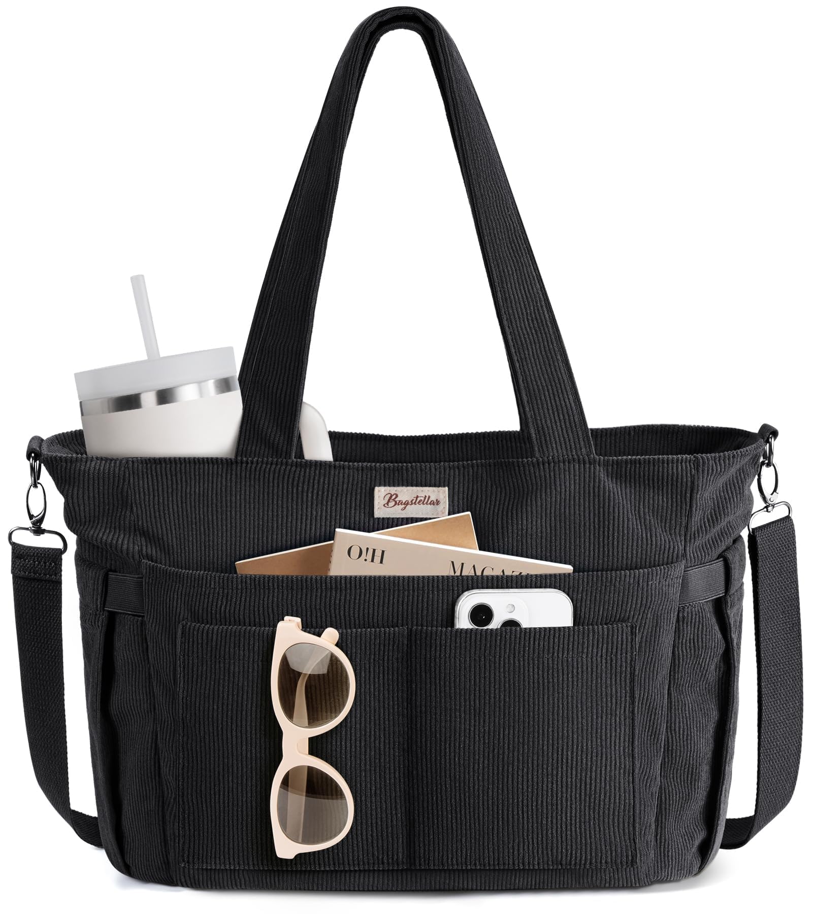 Photo 1 of Corduroy Tote Bag for Women, 17 Pockets Lightweight Crossbody Bible Teacher Nurse Shoulder Bag for Daily School Travel Gym