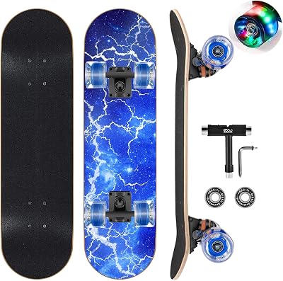 GIEEU Lightning Skateboard 31x8 Inch Complete Canadian Maple Deck Colorful