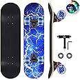 GIEEU Skateboards with Colorful Flashing Wheels for Beginners,Kids,Teens,Adults, Complete Standard Skate Boards 9 Layer Canadian Maple Deck Concave Skateboard