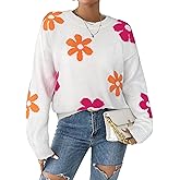 Libsorge Womens Oversized Cute Flower Sweater Valentine Day 2026 Trendy Vintage Floral Knit Crewneck Pullover Tops