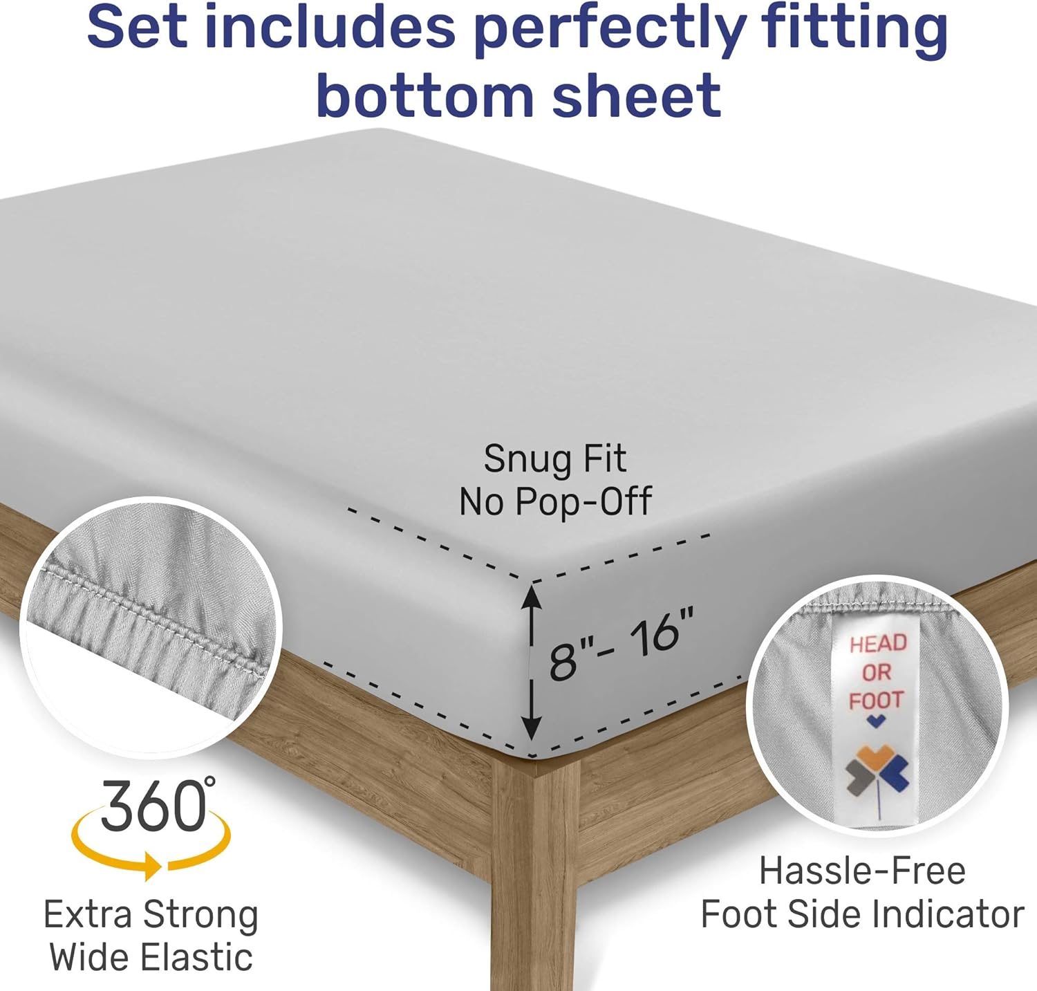 400 Thread Count 4 PC 100% Cotton Sheets - Light Grey Long-Staple Cotton King Sheets, Fits Mattress 16'' Deep Pocket, Soft Sateen Weave Cotton Bedsheets and Pillowcases by California Design Den: Home & Kitchen