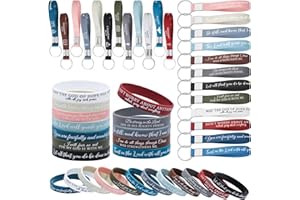 GANGBARU 48 Pcs Bible Verses Bracelets Keychains Bulk Silicone Christian Bracelet Religious Keychain Colorful Motivational Qu