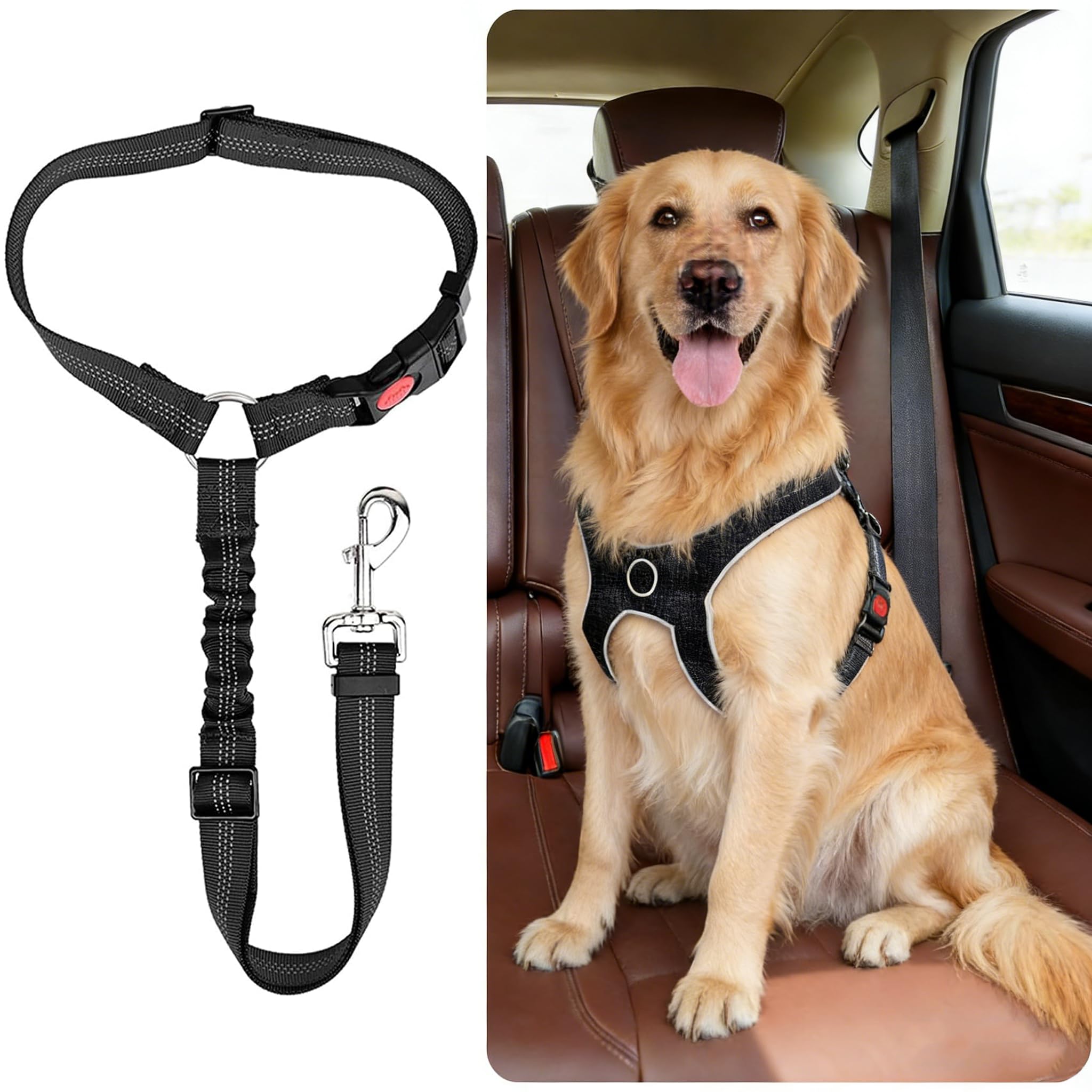 Dog Seat Belts For Cars, Uk Headrest Dog Car Seat Belt, Adjustable Car Harness Pet Dogs, Safety Seatbelt Anti Shock Elastic Puppy Restraint Strong Leash Leads For Pets Dogs Safety