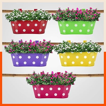 Bathla Metal Planters with Detachable Double Hooks, Multicolour, Standard, Set of 5