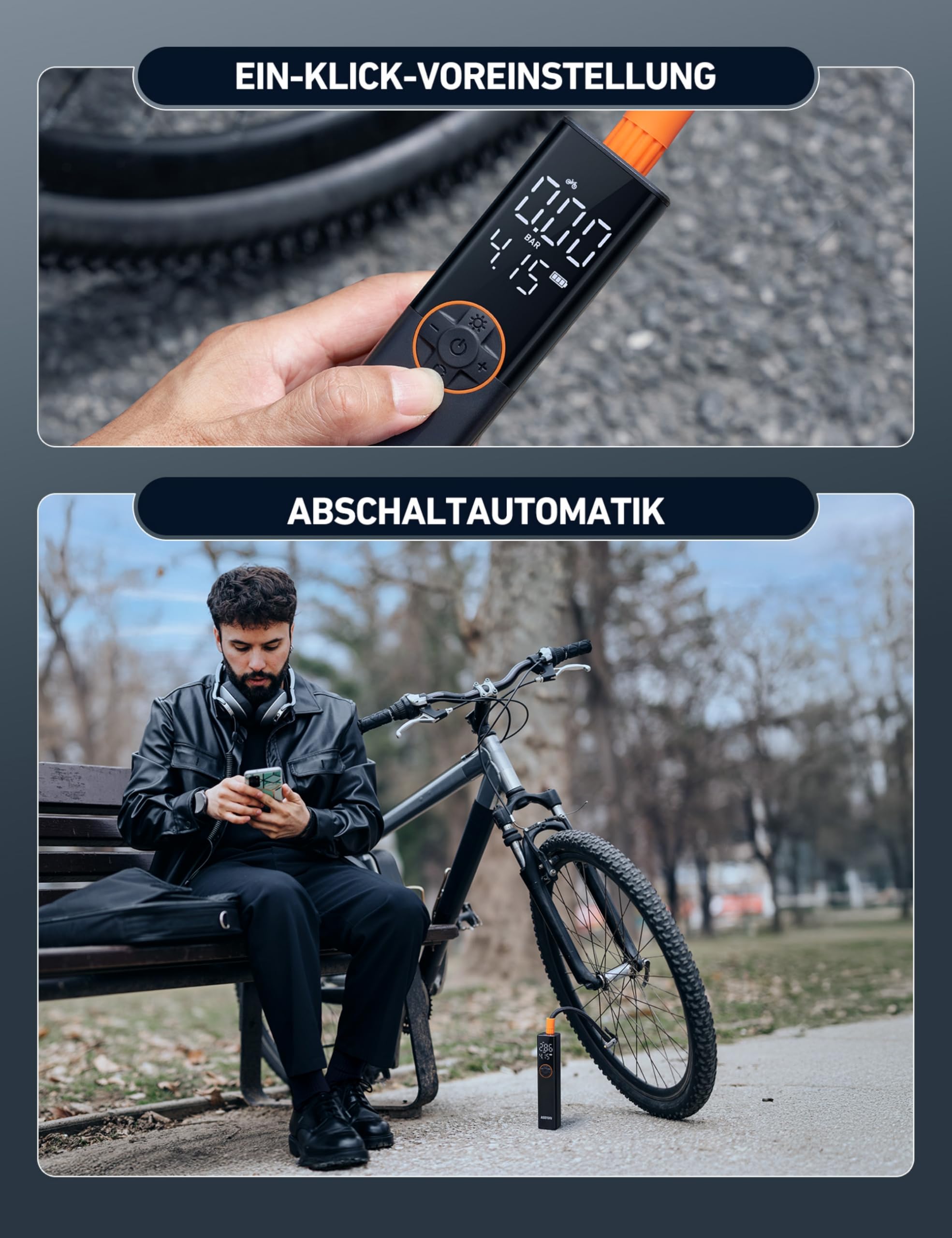 AstroAI Fahrradpumpe Elektrische Luftpumpe, 150PSI Mini Tragbare Akku Fahrradpumpe alle ventile, Hochspannungsmotor Speziell für Fahrrad, Wiederaufladbare für Stadtrad, Rennrad, Mountainbike, Orange 7