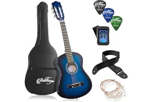 Ashthorpe 30-inch Beginner Acoustic Guitar Package (Blue), Basic Starter Kit w/Gig Bag, Strings, Strap, Tuner, Picks