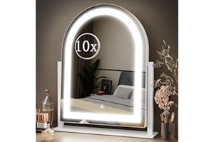 Gvnkvn Lighted Makeup Mirror, Hollywood Vanity Mirror with Lights, Three Color Lighting Modes, and Detachable 10X Magnification Mirror, Smart Touch Control, 360°Rotation (15.2in White)