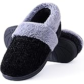 Evshine Women's Fuzzy Memory Foam Slippers, Closed Back Knit Bedroom Slippers, Slip-On Warm House Shoes for Indoor & Outdoor Comfort