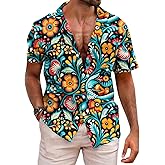 Yimoon Mens Casual Hawaiian Shirts Funny Mexico Shirt Floral Button Down Short Sleeve Tropical Beach Summer Shirts