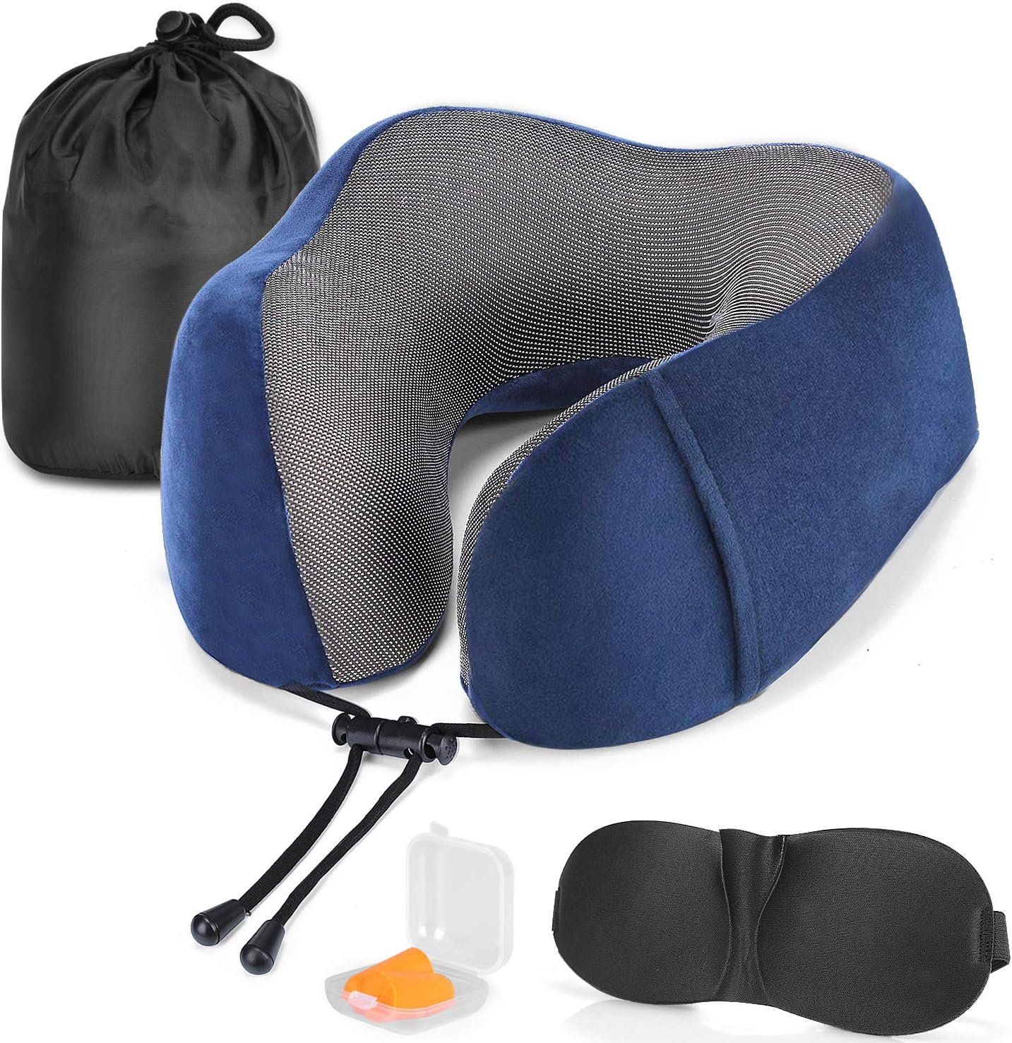 Widuc Travel Pillow Memory Foam Neck Pillow, Upgrade Design Perfect Support Machine Washable Airplane Travel Kit U Shaped Pillow with 3D Contoured Eye Mask, Earplugs, Travel Bag