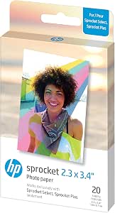 Amazon.com: HP Sprocket 2.3 x 3.4 Premium Zink Sticky Back Papel  fotográfico (20 hojas) compatible con las impresoras HP Sprocket Select y  Plus. : Electrónica