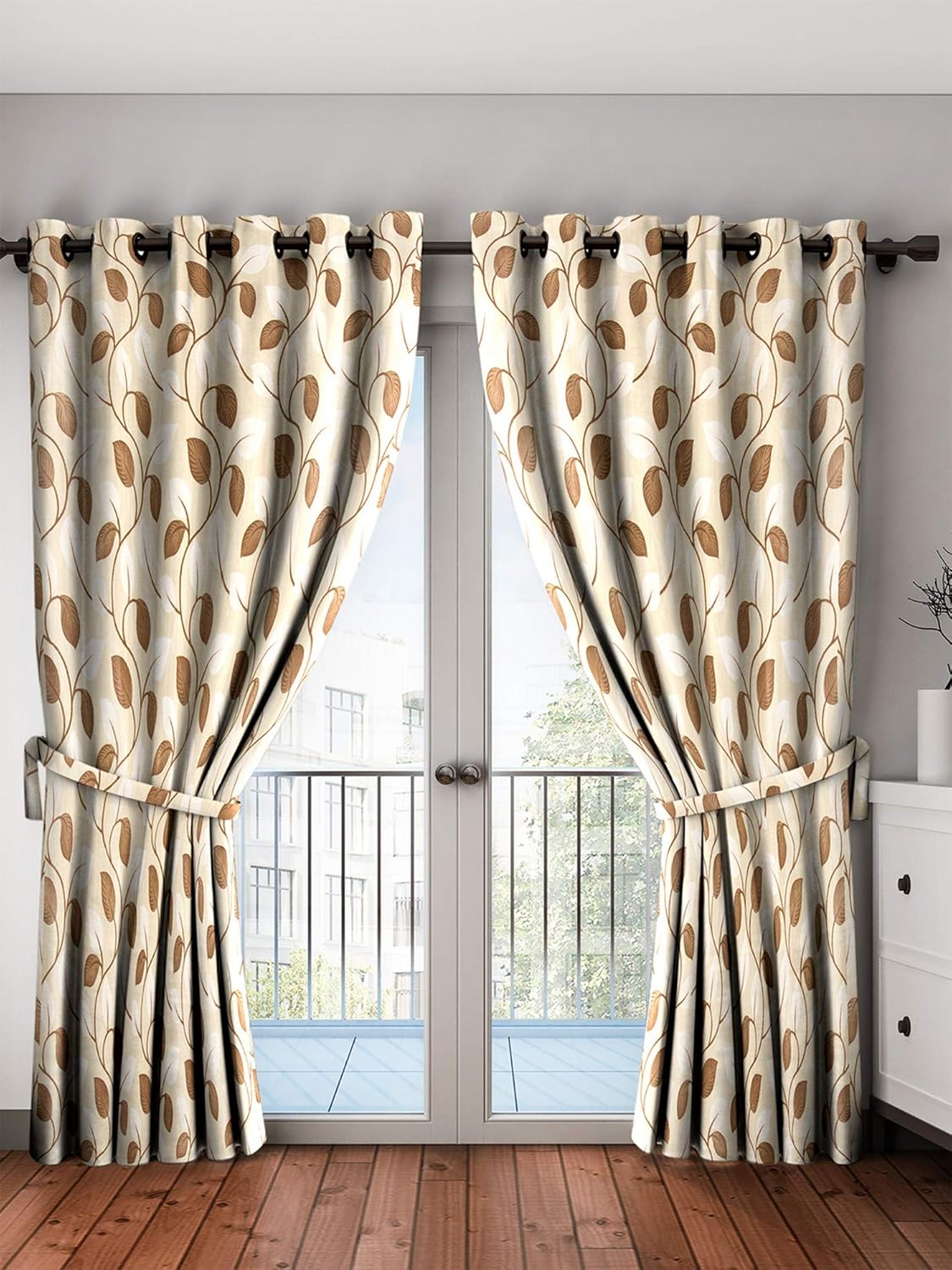 Home Spark Leaf 2 Pieces Polyester Brown Long Door Curtains 9 feet B07VDDX5FT