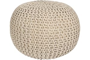 Urban Home Decor Round Pouf Ottoman Hand Knitted 100% Cotton Pouf Foot Stool - Knitted Bean Bag - Floor Chair for Bedroom - Foot Rest for Couch (18" Dia x 14" HT) (Ivory)