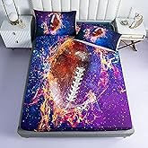 Roscloud Sports Football Rugby Sheet Sets Twin Size - 2PC Universe Galaxy Football Boys Fitted Sheet（Fitted Sheet*1 Pillowcases*1）