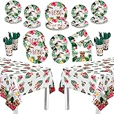 Pajean 170 Pcs Hawaiian Luau Party Supplies Aloha Plates and Napkins Party Supplies Aloha Tiki Tablecloth Tableware Set Summer Hawaii Paper Cups Cutlery Serves 24 Guests