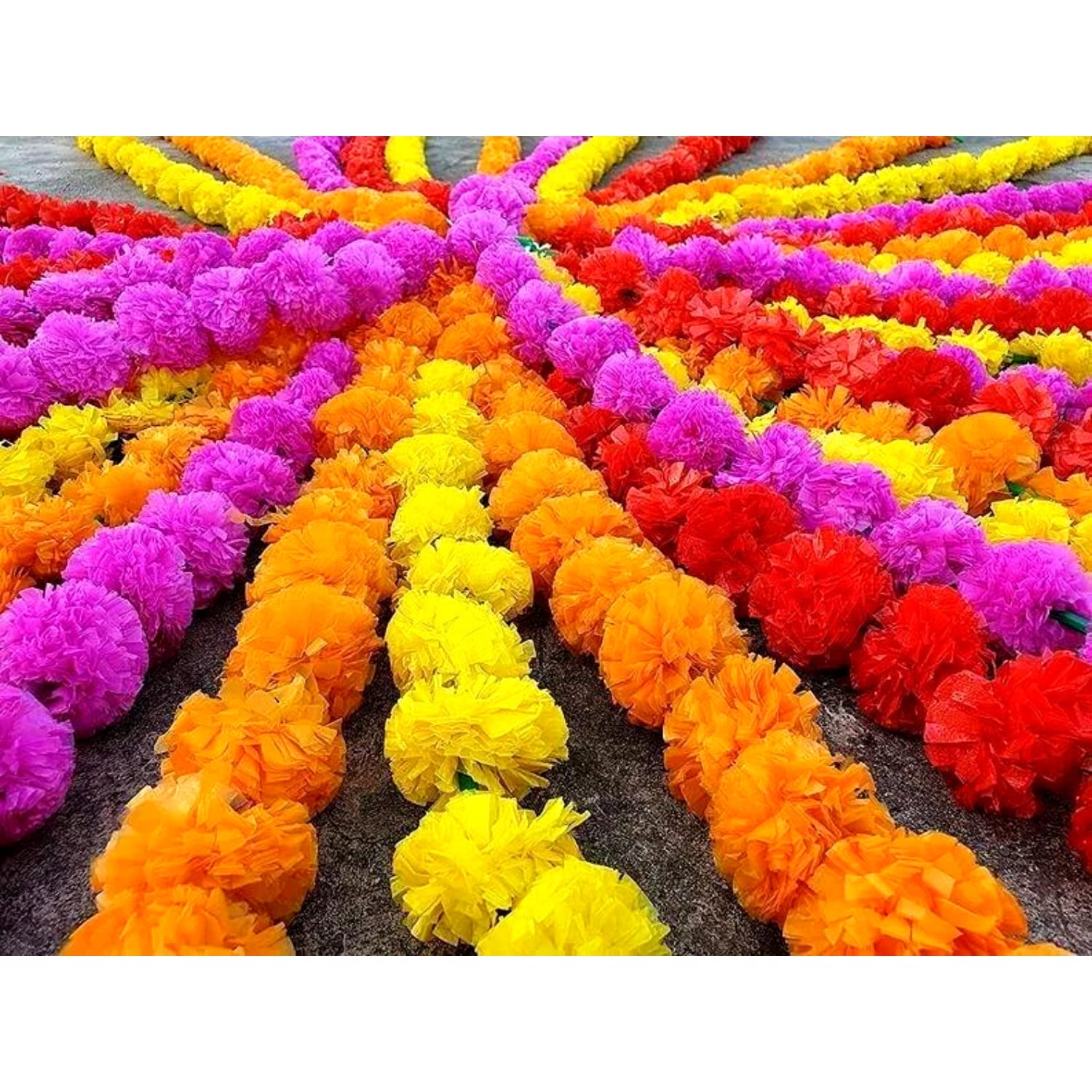 5 PCS Artificial Mixed Marigold Plastic Flower Garlands (5 Feet Long)Indian Weddings Parties Home Decoration Diwali Gift Item