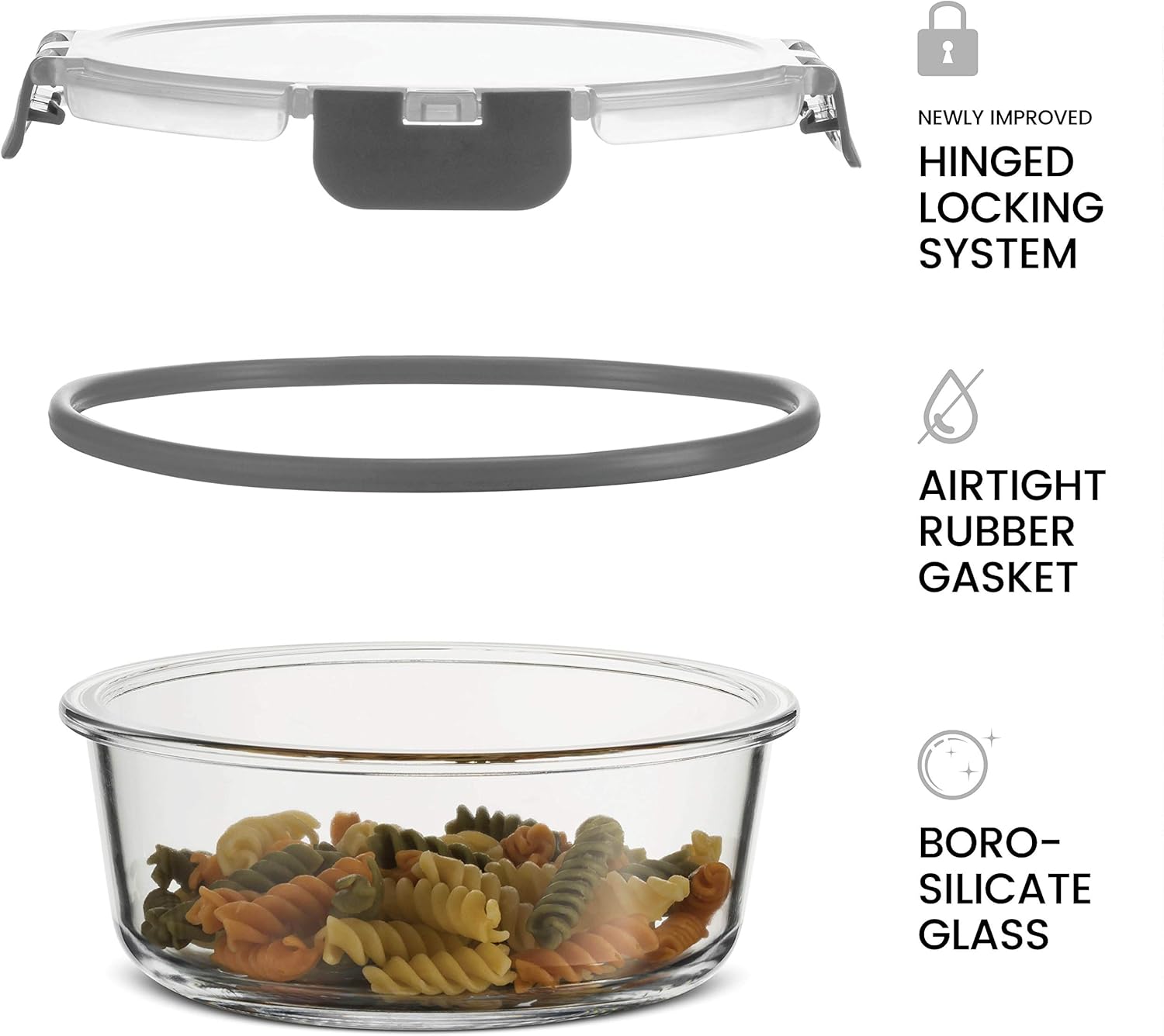 24-Piece Superior Glass Food Storage Containers Set - Newly Innovated Hinged BPA-free Locking lids - 100% Leakproof Glass Meal-Prep Containers, Great On-the-Go & Freezer-to-Oven-Safe Food Containers: Kitchen & Dining