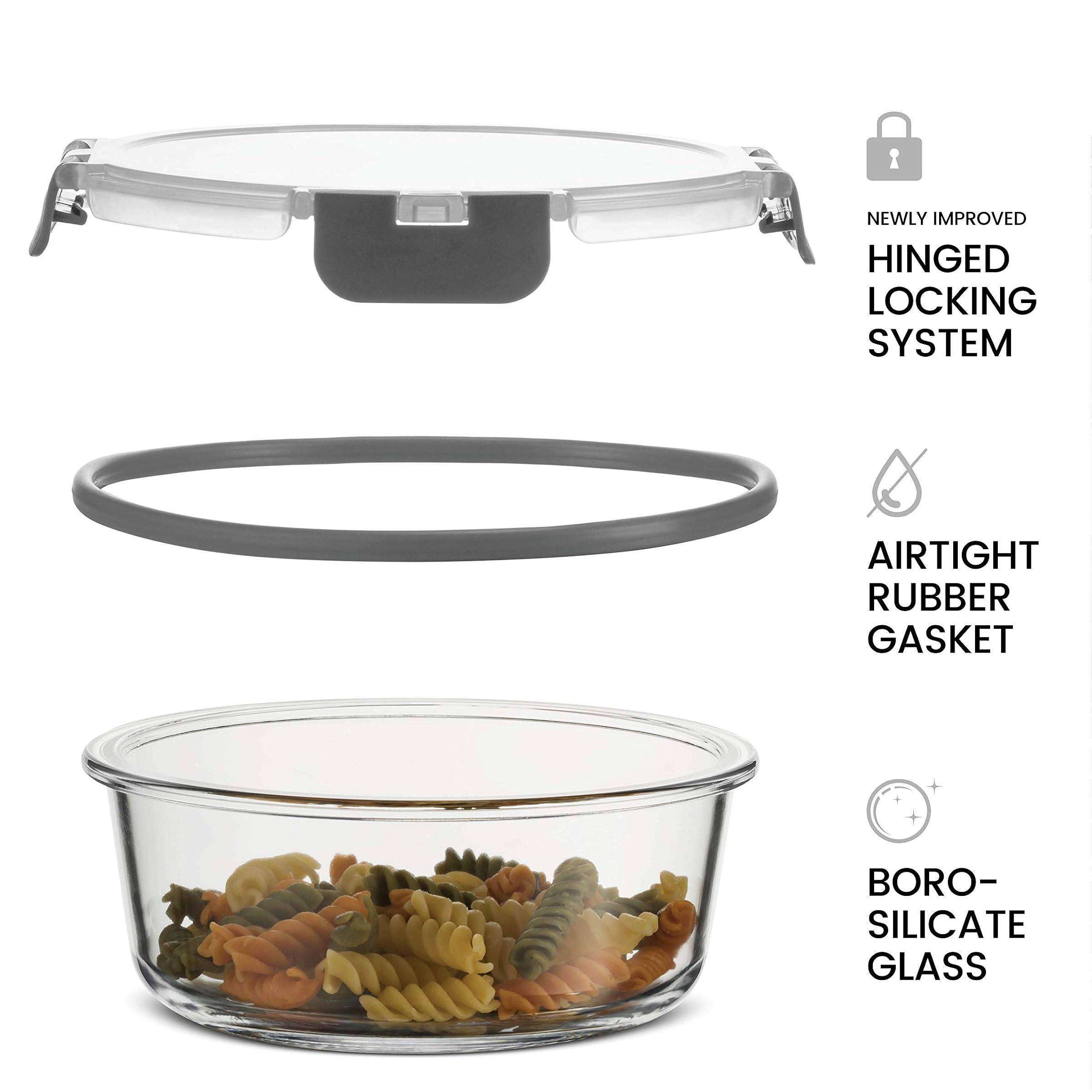 Glass Food Storage Containers Set, BPA Free Hinged Locking Lids, 100% Leak Proof Glass Meal Prep Containers, Perfect For On The Go Or Freezer, Oven Safe Food Containers