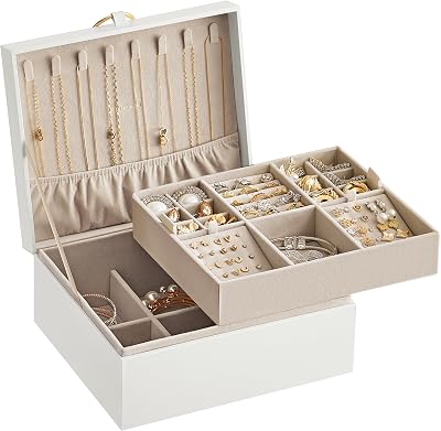 SONGMICS 2-Layer Jewellery Box with Handle White JBC165W01 20.5x24x11 cm