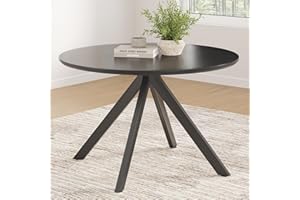 Farini Black Dining Table for 4-6 Person,47" Round Wooden Dining Tabletop and Metal Frame for Home Kitchen Dining Desk (47 inch,120cm)