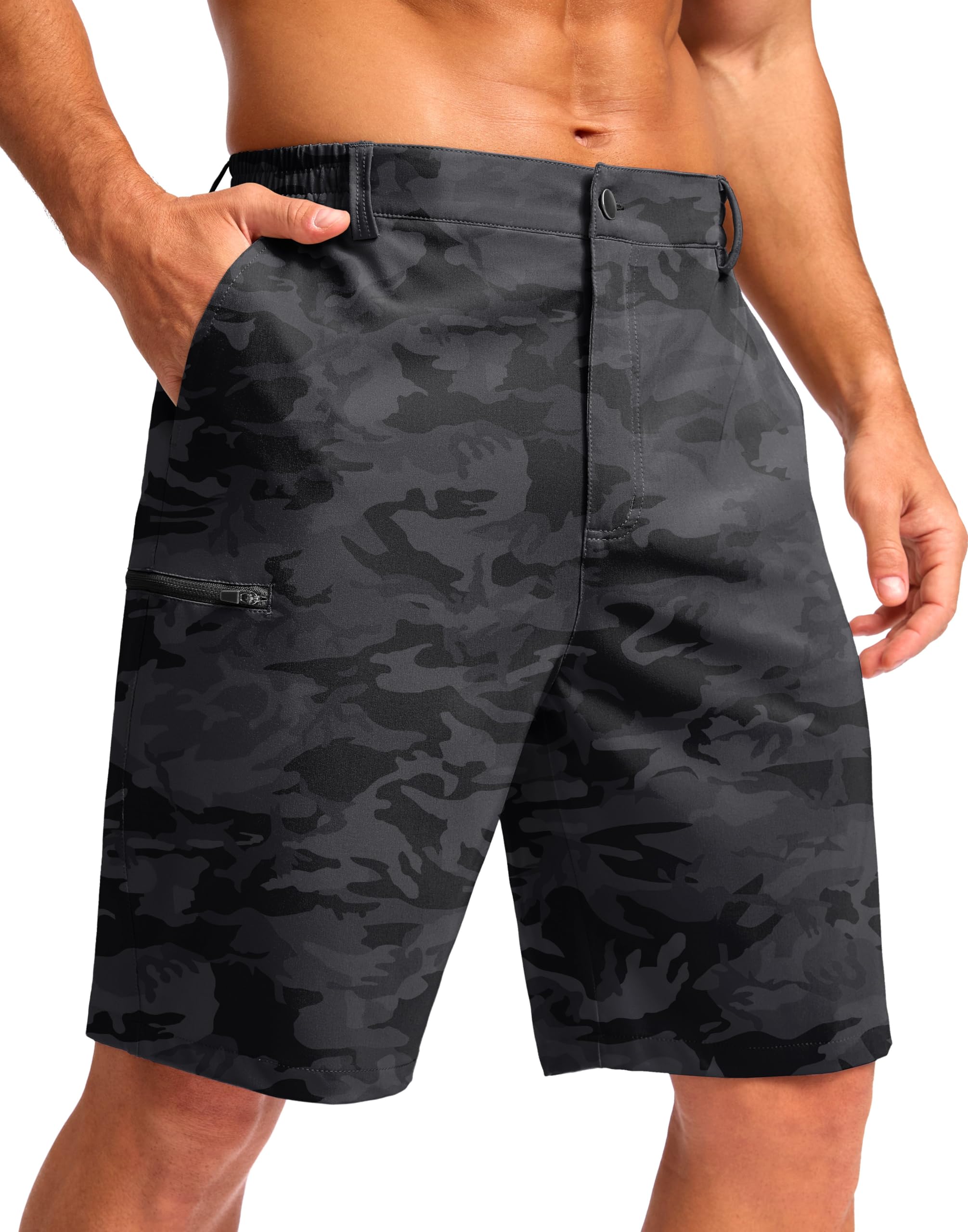 Photo 1 of G Gradual Men's Casual Shorts 7"/ 9" Lightweight 4 Pockets Stretch Quick-Dry Summer Shorts for Golf Work Hiking Trips (9", Black Camo, 3XL)