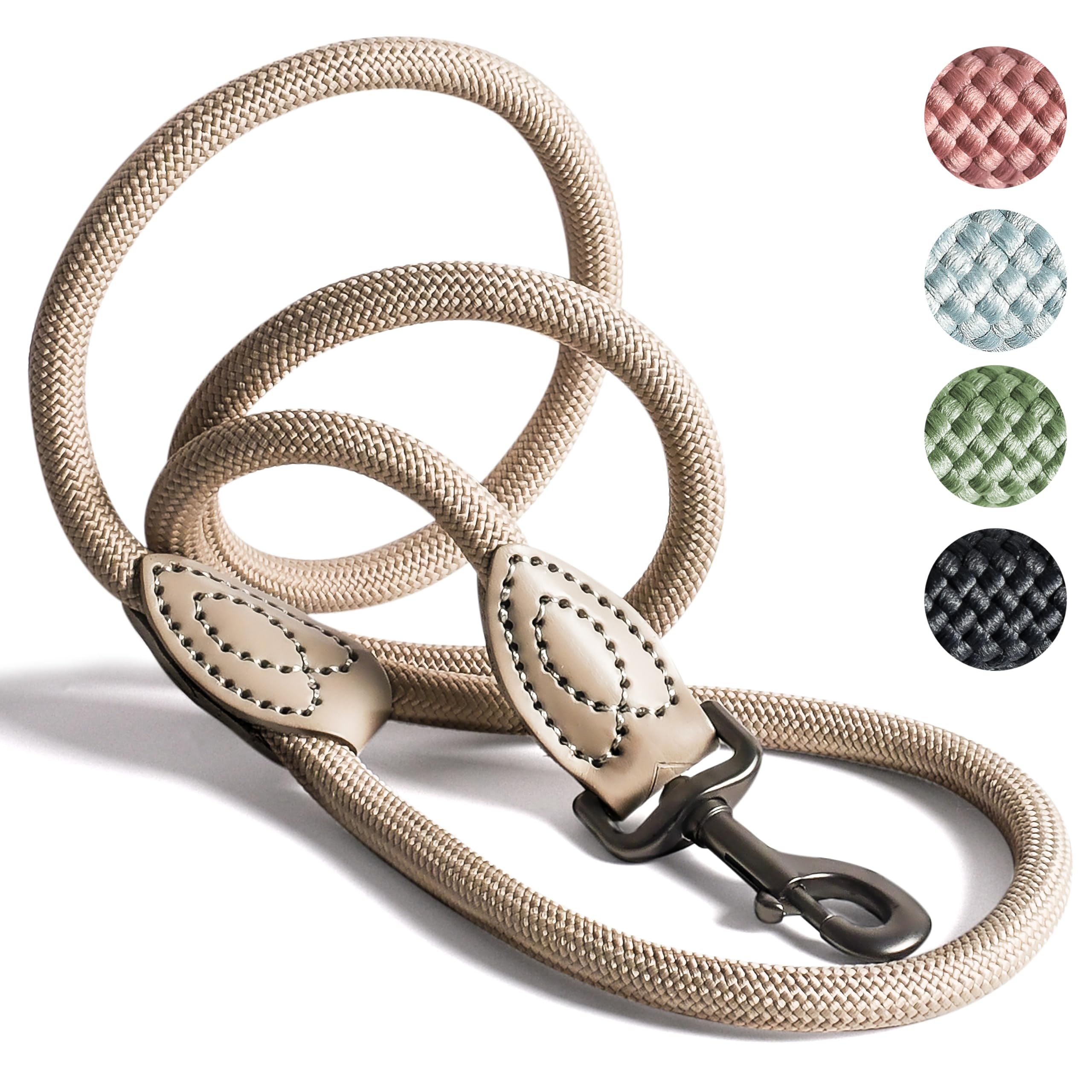 ne&no rope lead 1.7 m (slightly stretchy) for medium to large dogs I training lead I robust dog leash I round braided I dog slip leads I taupe 170 cm