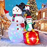 Partyotu Christmas Inflatables Snowman with Penguins, Xmas Blow up Magic Hat Snow Man with Rotating LED Lights, Outdoor Decorations Inflatable Weatherproof Yard Decor for Garden Lawn (White, 6FT)