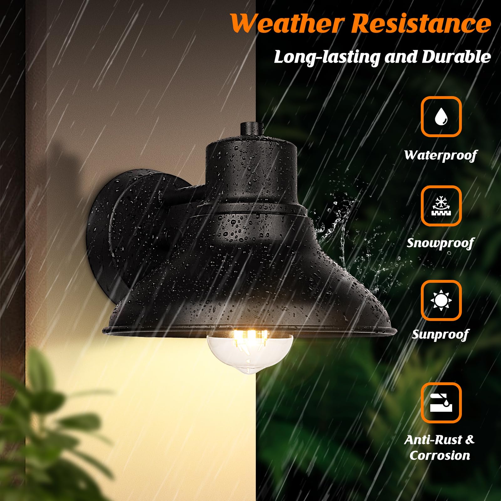 2-Pack Outdoor Light Fixtures Wall Mount, Matte Black Farmhouse Gooseneck Barn Light, Waterproof Exterior Wall Sconces, Industrial Porch Lights for House Garage Patio Entryway Front Door, E26 Socket