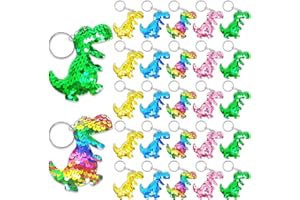 CiciBear 25 Pack Dinosaur Sequin Keychains for Dino Dinosaur Party 1st birthday Themed Party Favors, Kids and Adults Birthday Gift, Baby Shower,Dinosaur Party, 5 Colors