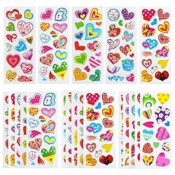 24 Sheets(350+) Heart 3D Puffy Stickers for