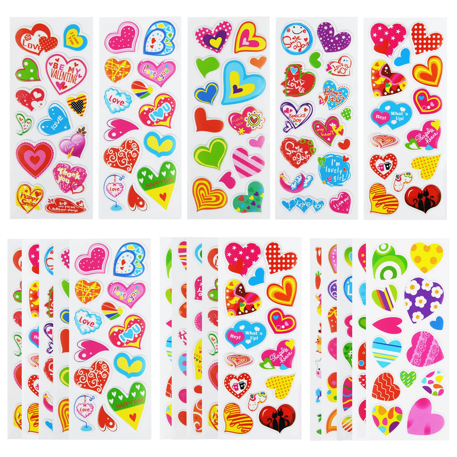 24 Sheets(350+) Heart 3D Puffy Stickers for