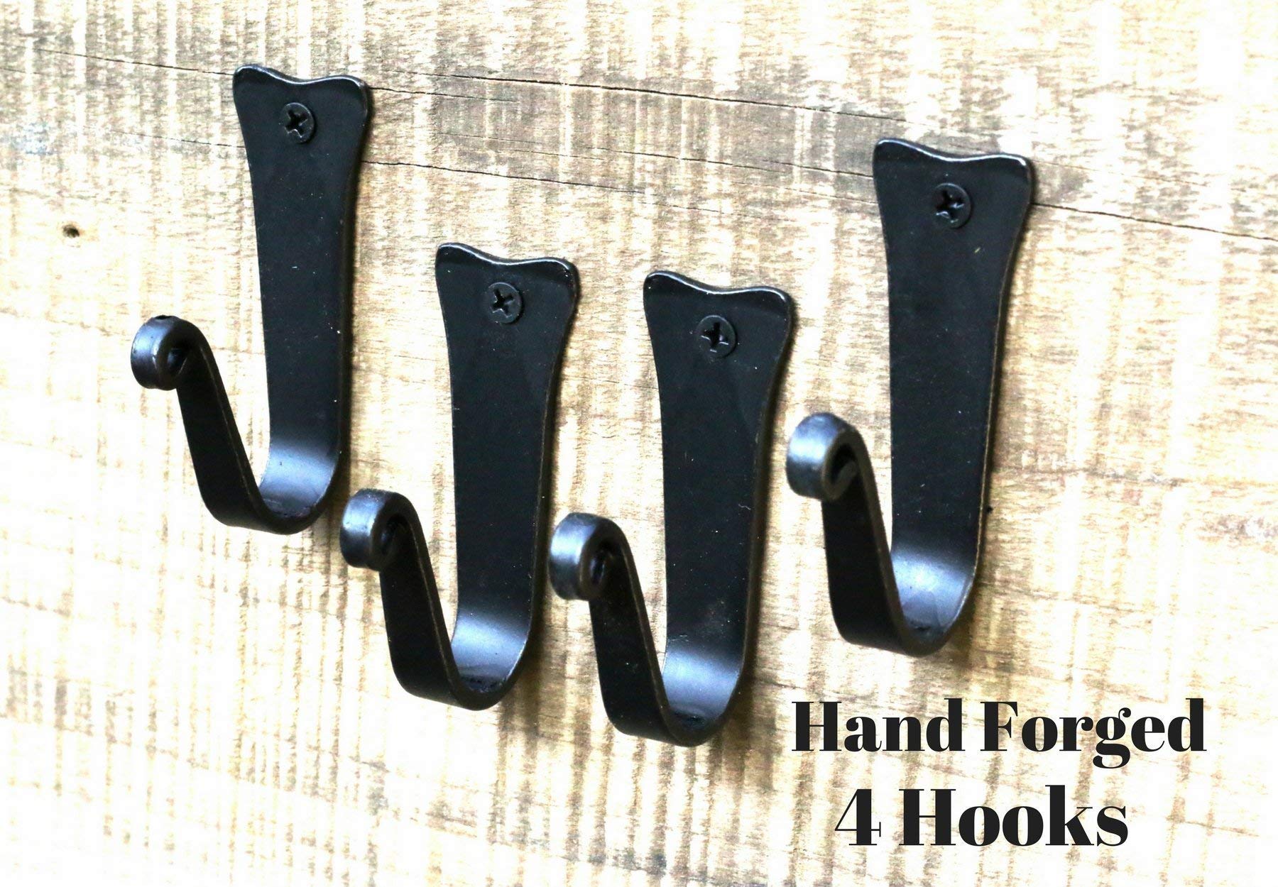 Wrought Iron Hooks For Hanging Set of 4 Black Hand Wrought