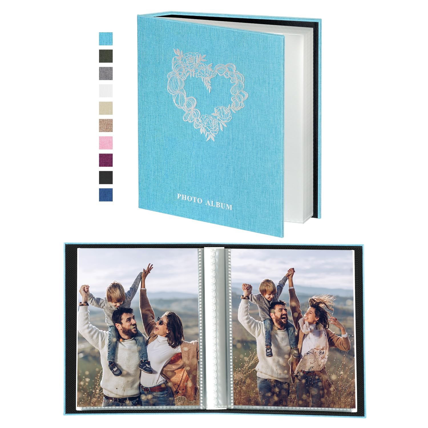 Miaikoe Small Photo Album 6x4 52 Pockets 2 Packs, Slip in Top Loading Mini Linen Album Book Holds 100 Vertical 10x15cm Photos for Family Wedding Anniversary (Teal)