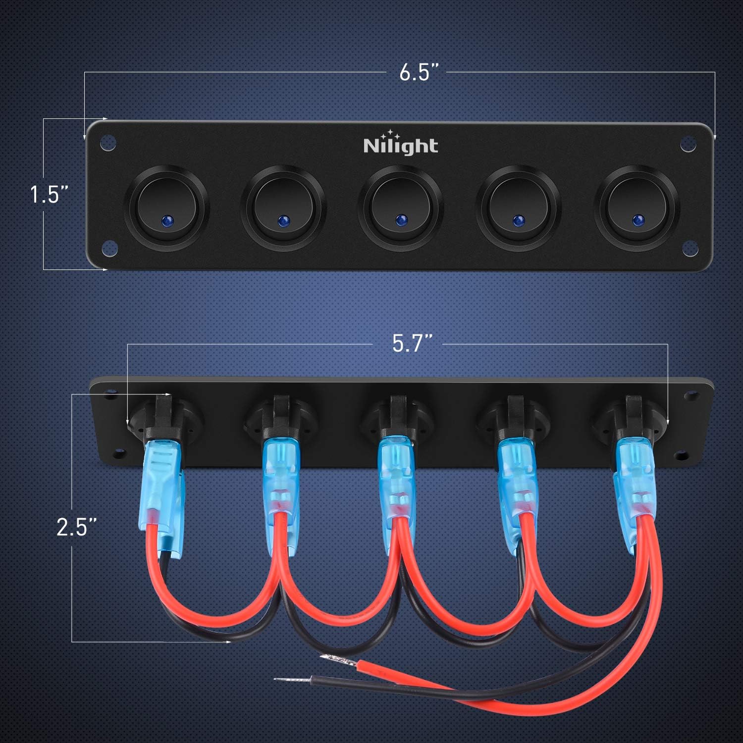 Nilight 5 Gang 3 Pin Rocker Switch Panel Waterproof On-Off Toggle Switches for Car Vehicle Trailer Truck SUV Marine Boat RV Ship 12V/24V 20A,2 Years Warranty: Automotive