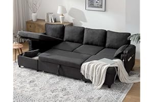 DURASPACE Sofa Bed Sleeper Sofa Pull Out Couch with Double Storage Chaise, Sectional for Living Room, U Shaped Couch with Removable Covers (Dark Gray)