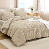 Andency California King Comforter Set 7 Pieces, Khaki | Bed in a Bag Cal King, Soft Lightweight Fluffy Polyester, Boho Tufted Reversible Bedding Comforter Set with Sheets All Season