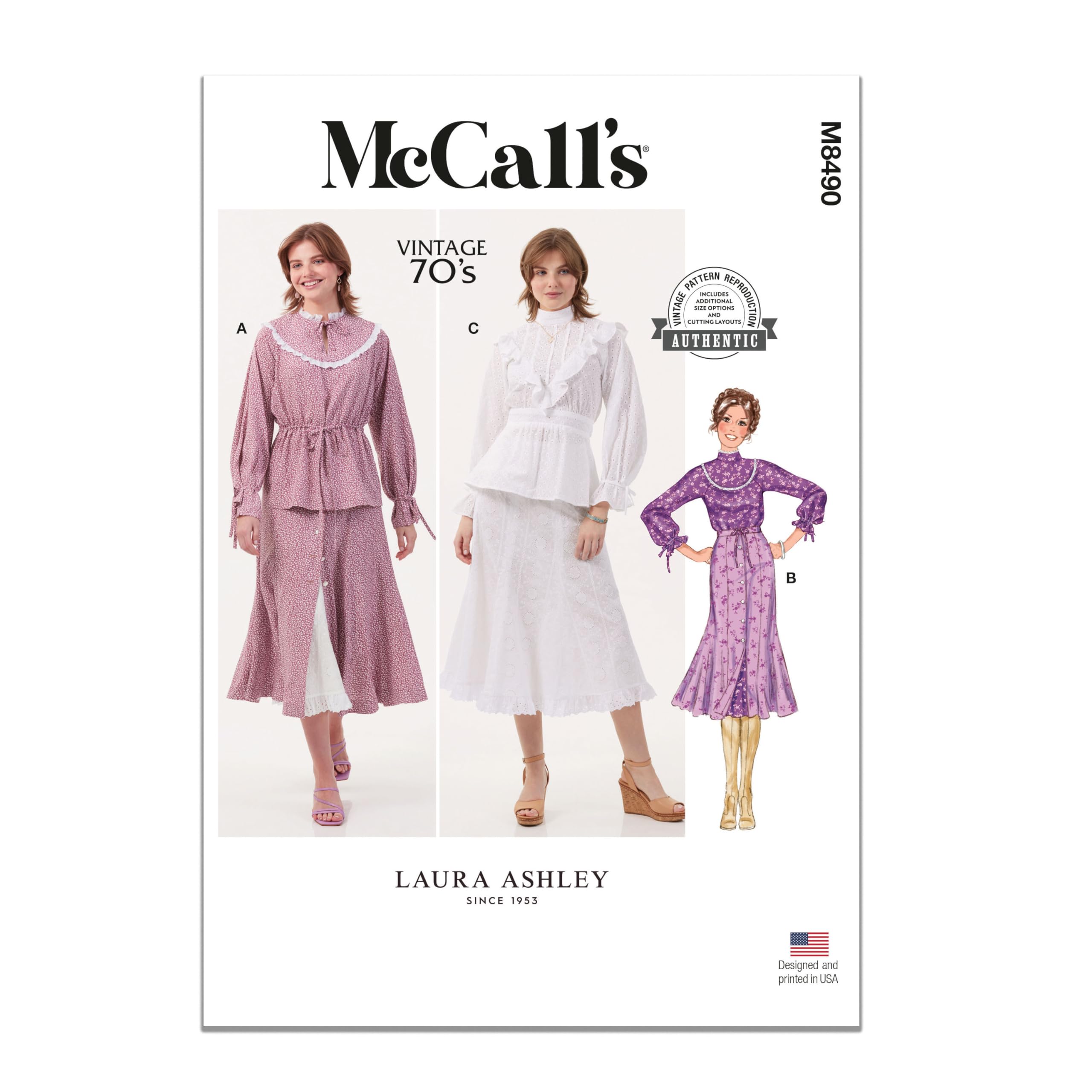 MCCALLS Sewing Pattern M8490A Misses' Tops, Skirt and Petticoat by Laura Ashley A (8-10-12-14-16)