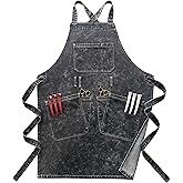 miiinaps Denim Apron With Pockets,Distressed Jean Apron,Hairstylist Aprons,Denim Work Apron - Washing Style | Adjustable XXL