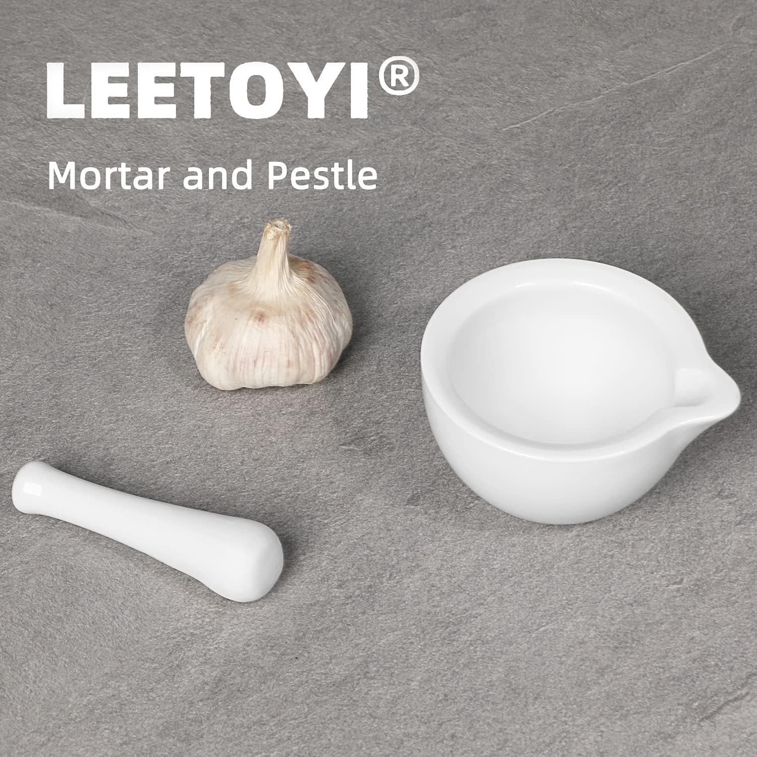 LEETOYI Porcelain Mortar and Pestle, Ceramic Herb Grinder Pill Crusher Set (4.2-inch): Kitchen & Dining